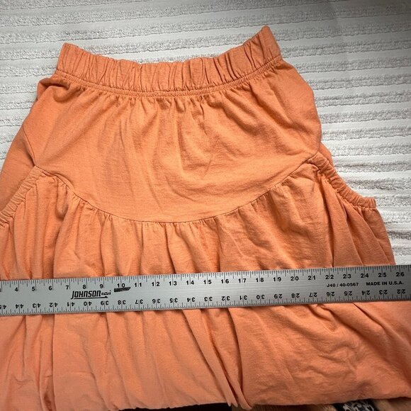 Blue Fish Hand Printed Organic Cotton Midi Skirt Pockets Lagenlook Orange USA 1 - Picture 6 of 8